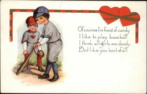 Whitney Valentine Little Boy Baseball Players Romance Vintage Postcard