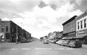 H71/ Vermilion South Dakota Postcard RPPC c1950s Main Street Store 109