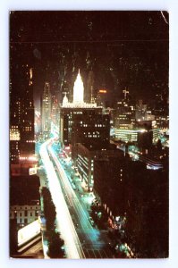 Michigan Ave Street View Night Chicago Illinois UNP Chrome Postcard P1