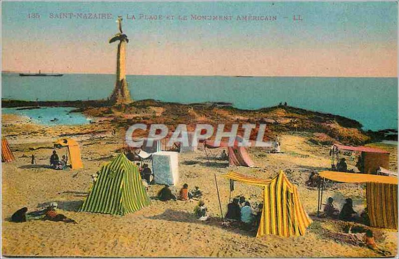 Postcard Old Saint Nazaire The Beach and the American Monument