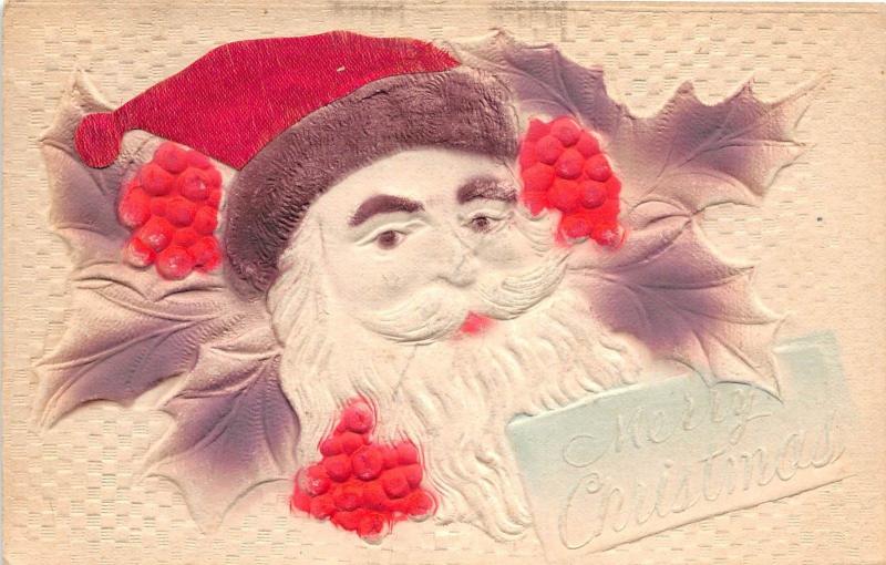 E42/ Santa Claus Merry Christmas Holiday Postcard c1910 Airbrush Large Holly 1