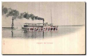 Old Postcard boat Lighthouse Depart