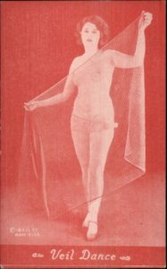Nude Sexy Showgirl Pin-Up Exhibit Mutoscope Card RED TINT SERIES VEIL DANCE