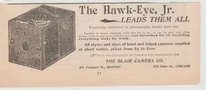 1896 Print Ad Hawk-Eye Jr Camera, Blair Camera Co, 245 State St, Chicago