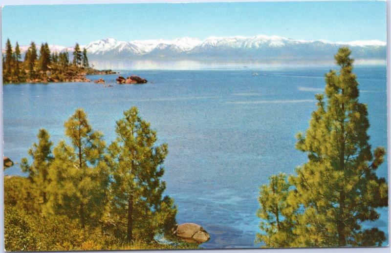 postcard NV Lake Tahoe and Snow-capped sierras - view from Nevada Shore