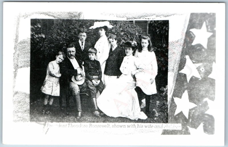 c1950s President Theodore Roosevelt's Family RPPC Wife Children Repro Photo A199
