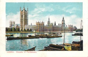 London Thames navigation & sailing Parliament coal barge sailing vessel Big Ben