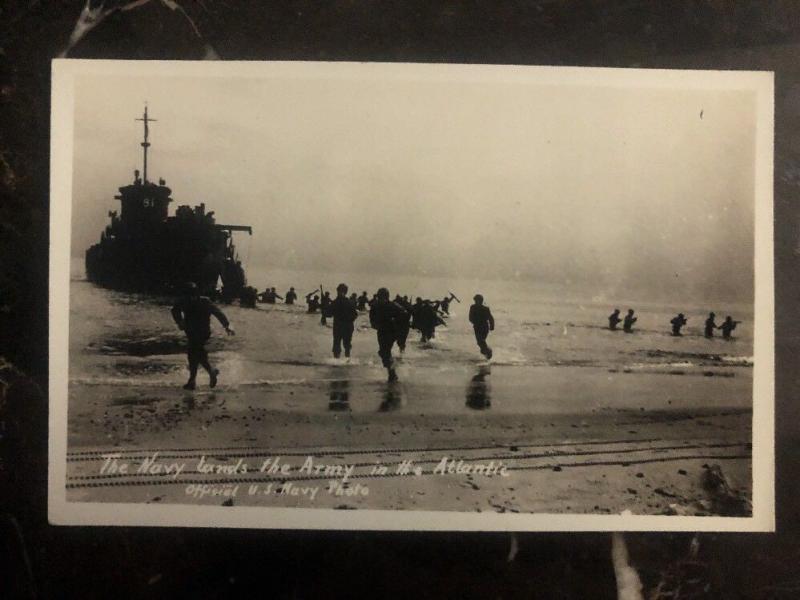 Mint USA RPPC Postcard The Navy Lands The Army In The Atlantic