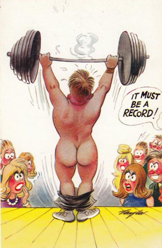 Charles Atlas Muscle Man Weight Training Breaking A Record Comic Humour Postcard