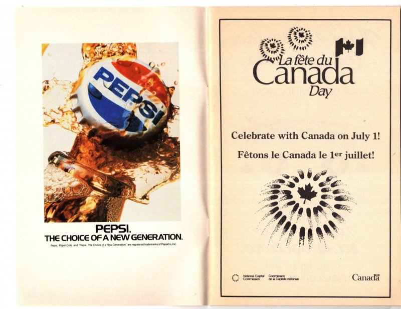 Canada Day 1986 Ottawa Program, Pepsi, Molson, Brick, Petro Canada Ads, Map