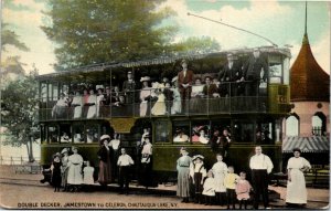 Postcard NY Chautauqua Lake Double Decker Streetcar Jamestown - Celeron ~1910 C1