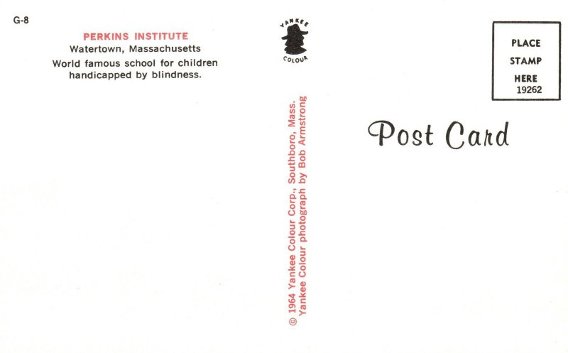 Postcard Perking Institute School for Children Blind Handicapped Watertown Mass