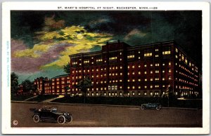 1932 Saint Mary's Hospital At Night Rochester Minnesota MN Posted Postcard