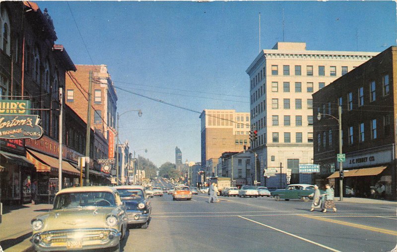 Massilon Ohio 1950s Postcard Main Street  Cars Stores 