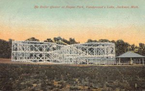 Jackson Michigan Vandercooks Lake Hague Park Roller Coaster Postcard AA27032