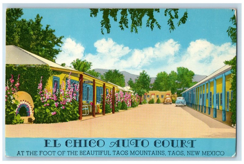 c1950's El Chico Auto Court At The Foot of Taos Mountains New Mexico NM Postcard 