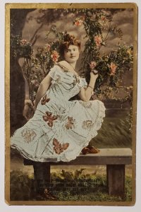 Pretty Victorian Woman In Butterfly Dress Flirtatious Pose Postcard L21