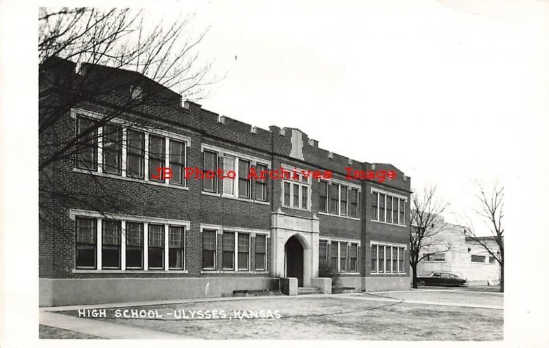 KS, Ulysses, Kansas, RPPC, High School Building, Exterior Scene, Photo