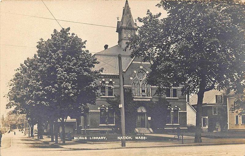 Natick MA Morse Library, Tucker publisher RPPC Postcard