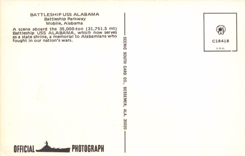 MOBILE AL BATTLESHIP USS ALABAMA~SHRINE TO ALABAMIANS WHO FOUGHT IN WAR POSTCARD