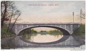 Scenic Waterfront View, Washington Ave. Bridge Reflected in Water, Lansing, M...
