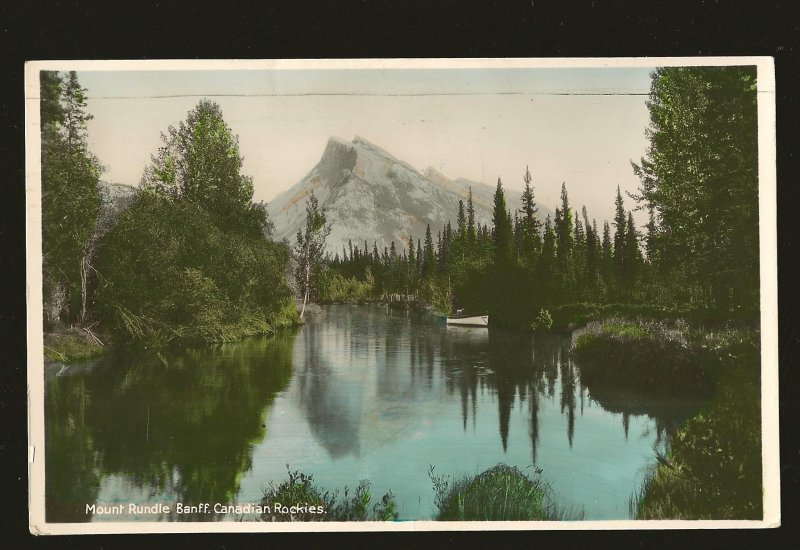 Postmarked 1941 Mount Rundle Banff Can Rockies Real Hand Colored Photo Postcard