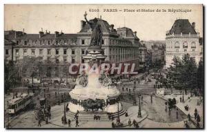 Paris Postcard Old Square and statue of the republic