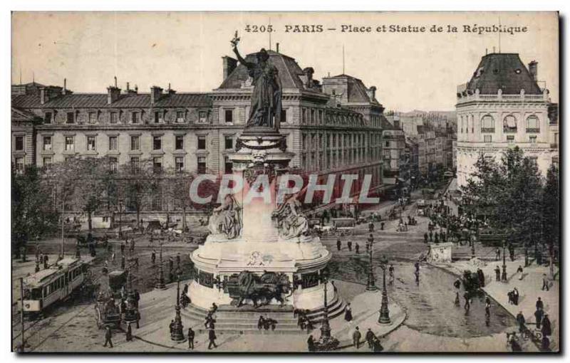 Paris Postcard Old Square and statue of the republic