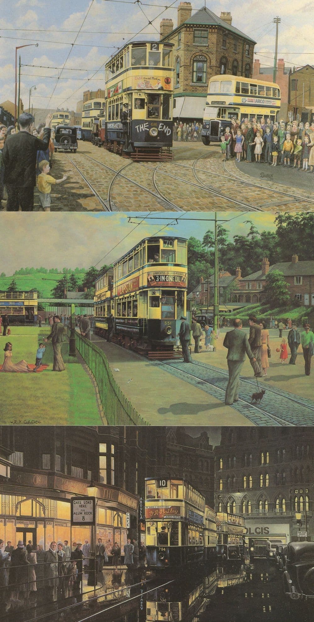Trams At Birmingham Last Tram Bus 3x Painting Postcard s Topics