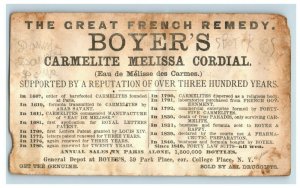 1880's Boyer's Carmelite Melissa Cordial Quack Medicine Vintage Trade Card F96 