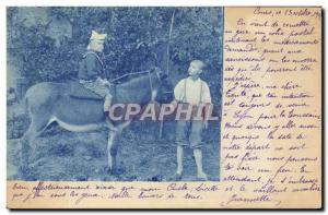 Old Postcard Donkey Mule Children