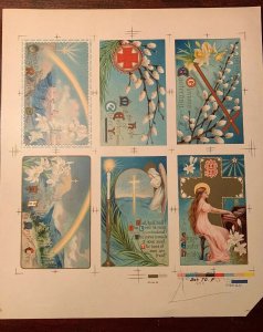 Antique 1910s Easter Postcard Artwork Proof Sheet Uncut Wm Miller NY RARE