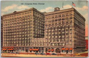 Chicago Illinois ILL, 1949 Congress Hotel Building, Michigan Avenue, Postcard