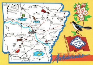 CONTINENTAL SIZE POSTCARD REPRODUCTION OF ANIMATED PICTORIAL MAP STATE ARKANSAS