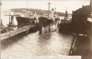 Louisburg Nova Scotia Dominion Coal Co Docks Ships Louisbourg RPPC Postcard H12 