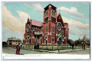 c1905's Cathedral Of Sacred Heart Building Cross Tower Dallas Texas TX Postcard