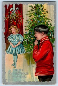 c1910's Christmas Children Under Mistletoe Embossed Phoenix Arizona AZ Postcard