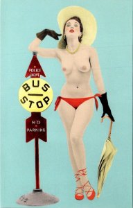 Nude Naked Topless Woman At Bus Stop Posing