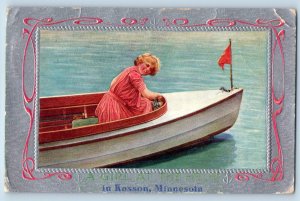 Kasson Minnesota MN Postcard Girl At The Helm Embossed Canoeing Boat 1914 Posted