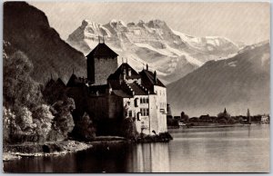 Montreux Chateau De Chillon Et Les Denta Du Midi Real Photo RPPC Postcard