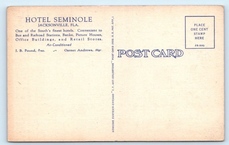 Hotel Seminole - Jacksonville FLORIDA Postcard