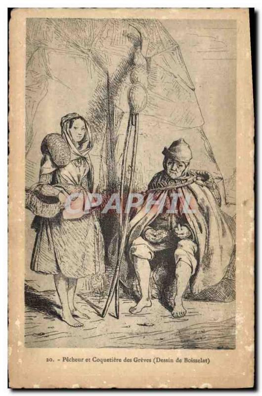 Old Postcard Fishing Fisherman and coqueti?re des Greves Drawing Boisselat