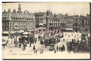 Postcard Old Lille Grand Place tram