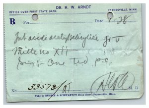 Vintage 1918 Pharmacy Prescription - Hand Written Paynesville Minnesota