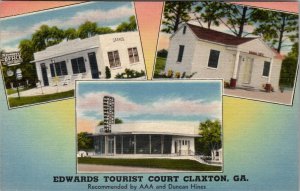 Claxton Georgia Edwards Tourist Court Restaurant and Rooms Linen Postcard Y9
