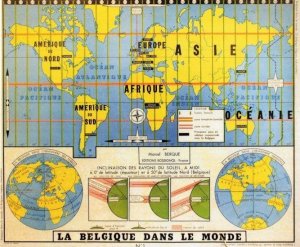 Belgium Old 1960s Map Atlas Globe French School Chart Postcard