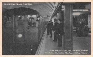 Chicago Subway Downtown Train at Platform Station Illinois 1940s postcard