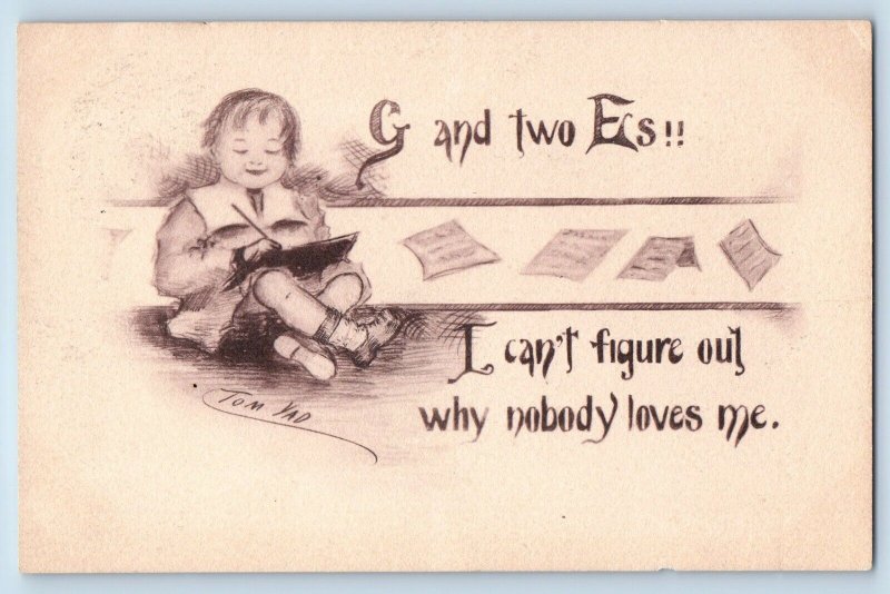 Tom Yap Signed Artist Postcard Boy Writing G And Two Es Peach Washington WA 1912