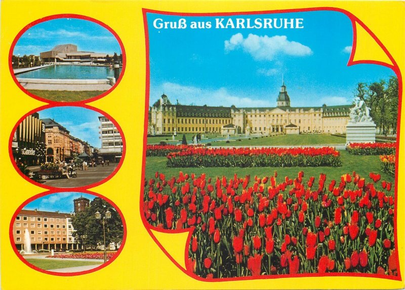Germany karlsruhe flowers architecture palace street swimming pool Postcard