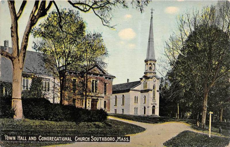 Massachusetts  Southboro   Town Hall and Congregational Church